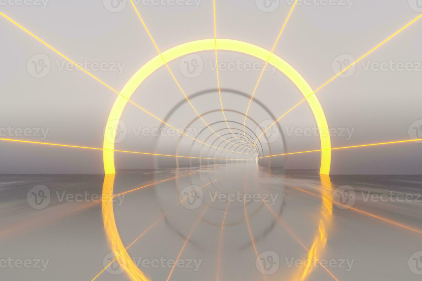 White tunnel with glowing lines background, 3d rendering. photo