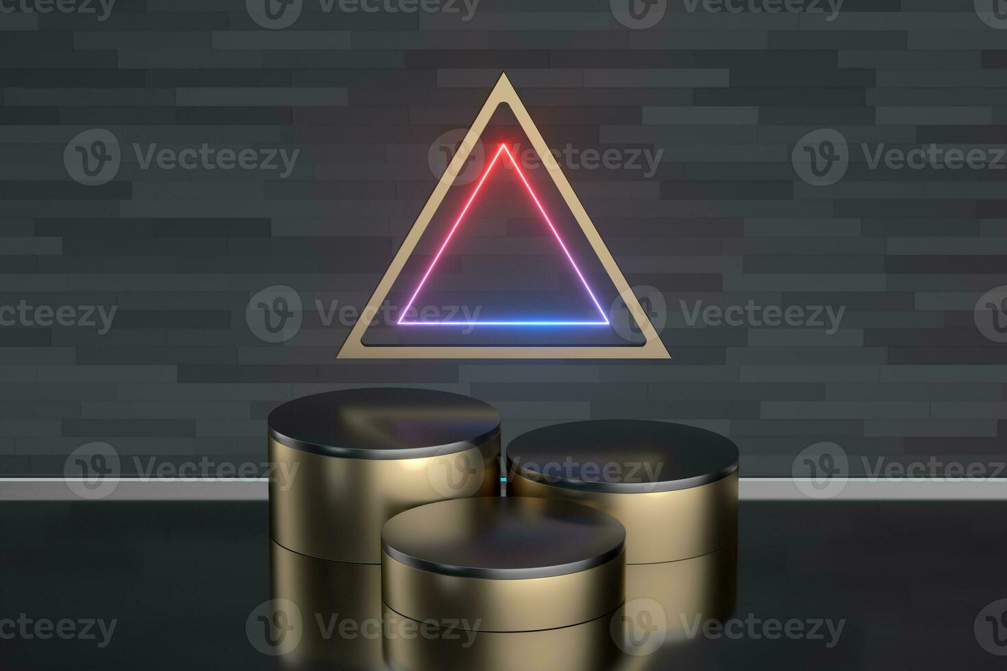 Reflective stainless platform, empty showcase, 3d rendering. photo