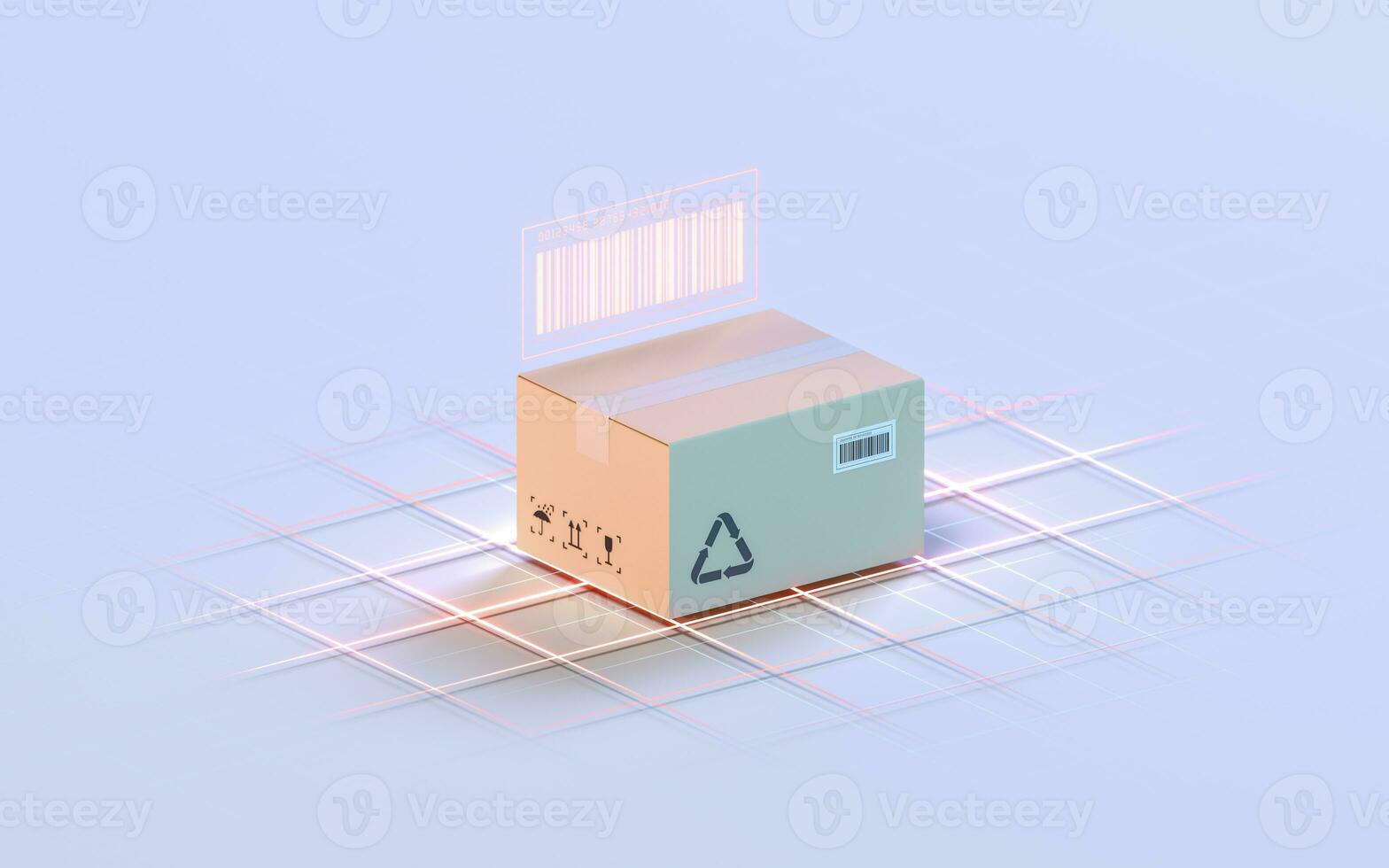 Carton and bar code, commodity inspection and transportation, 3d rendering. photo