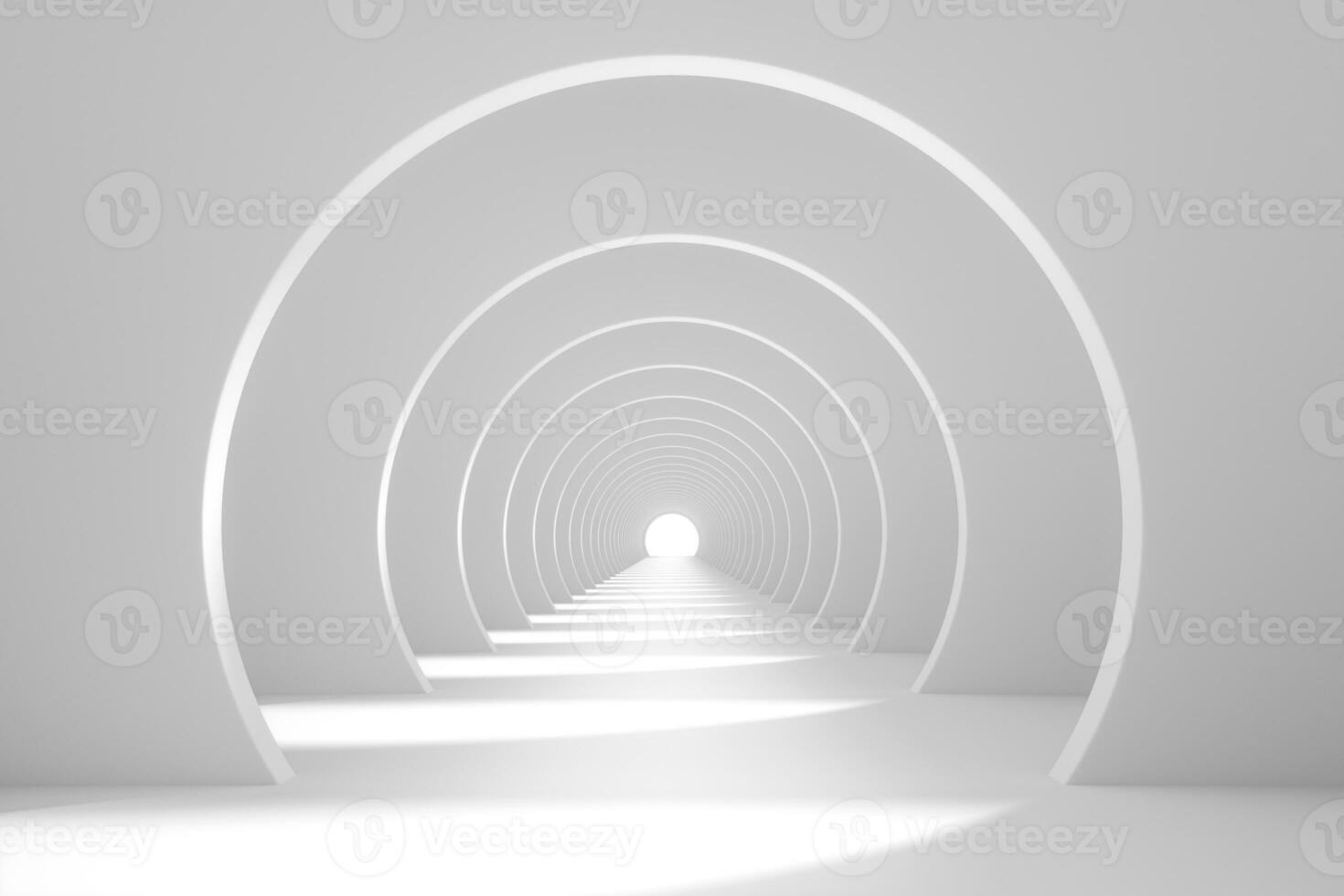 Bright white tunnel background, 3d rendering. photo