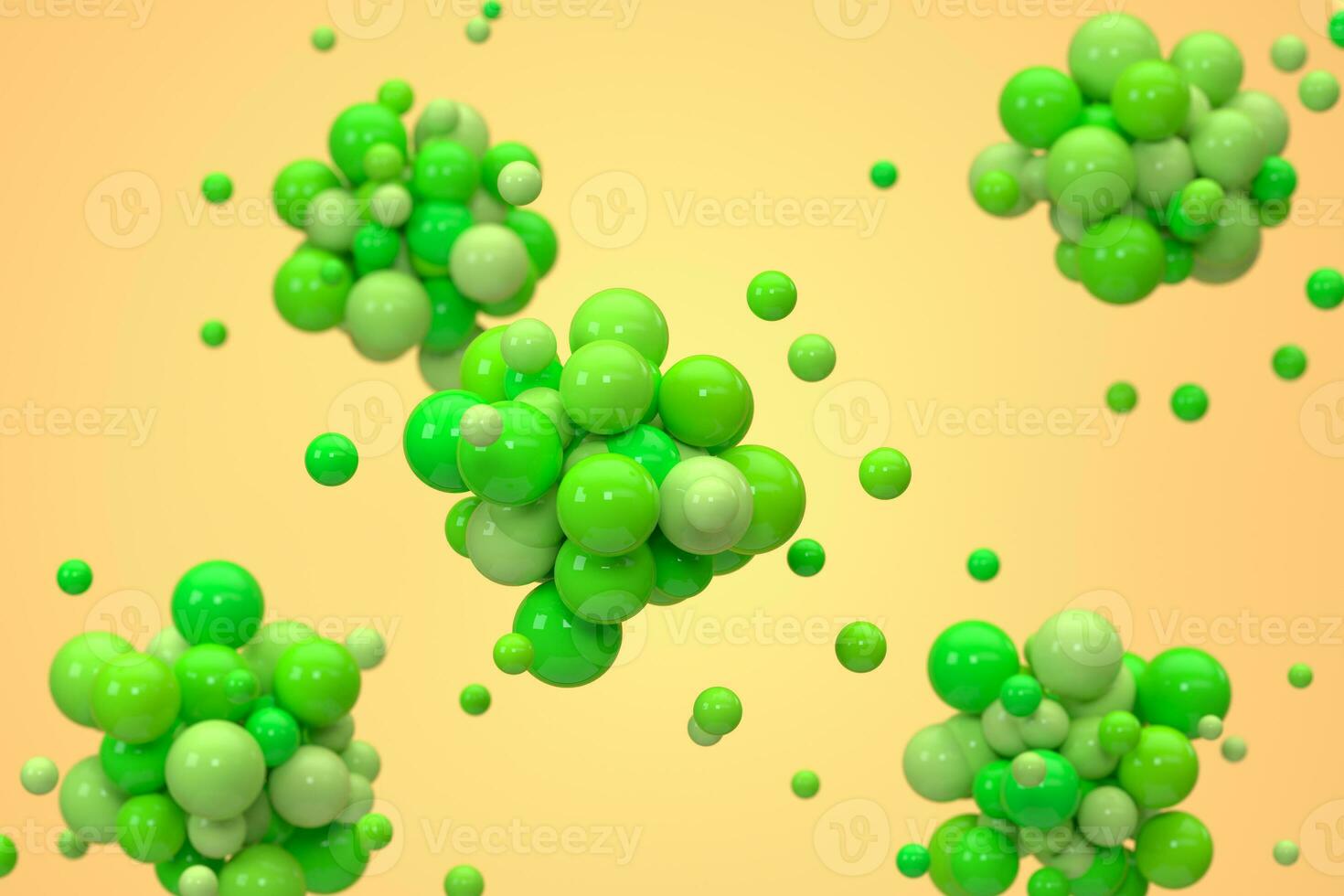 Green balls gather together with yellow background, 3d rendering. photo