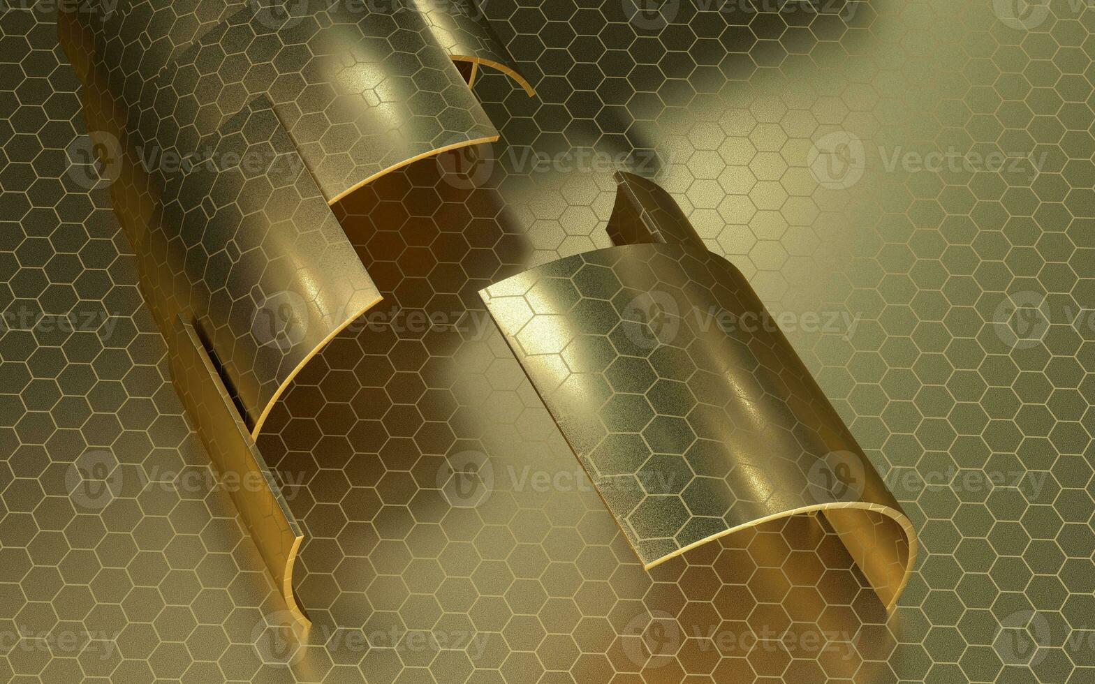 Golden curve geometry background, luxury decoration, 3d rendering. photo