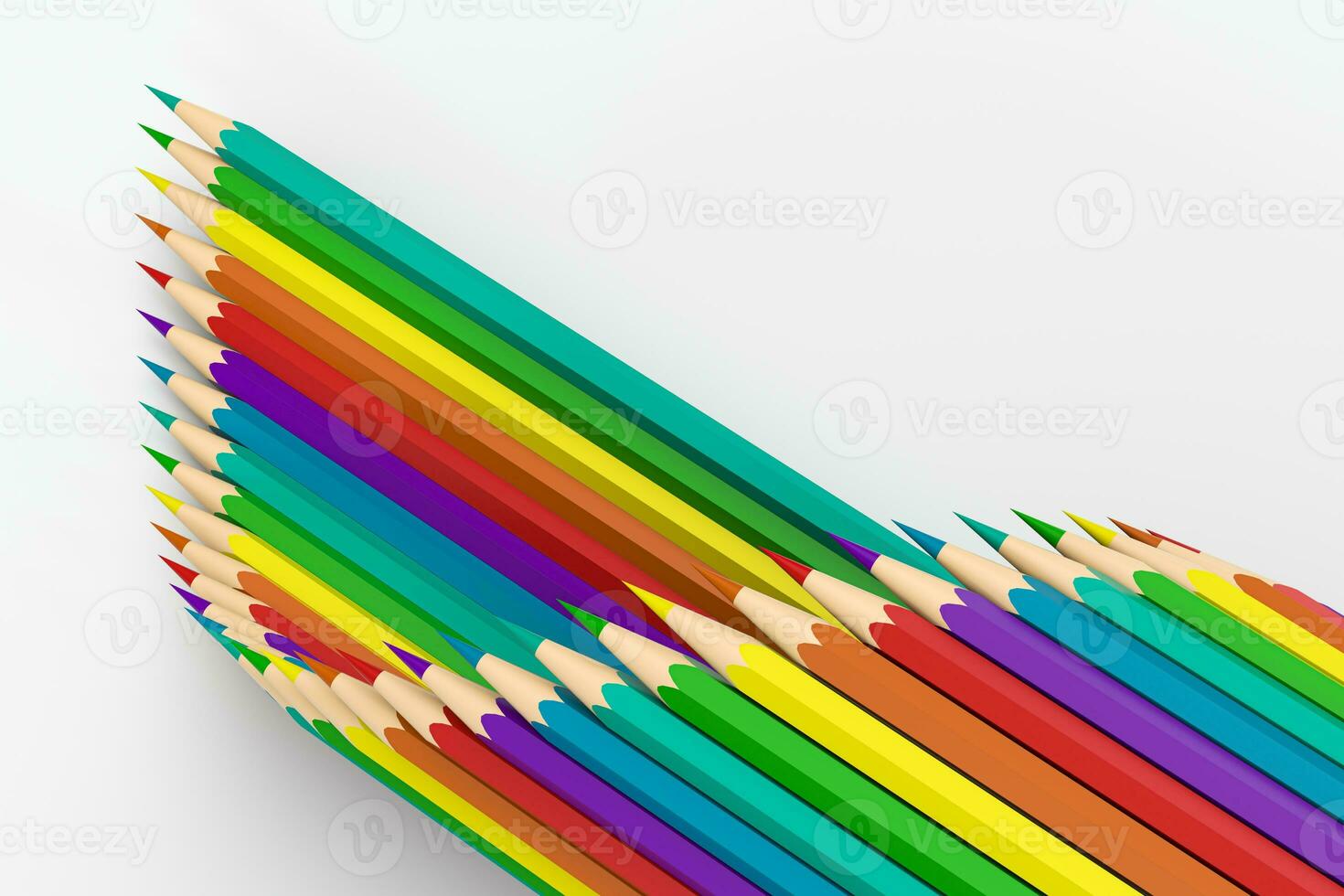 Colorful pencils in a row with white background, 3d rendering. photo