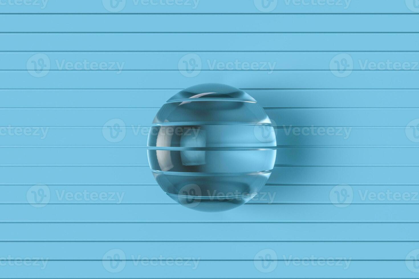 Sliced glass ball with blue background, 3d rendering. photo