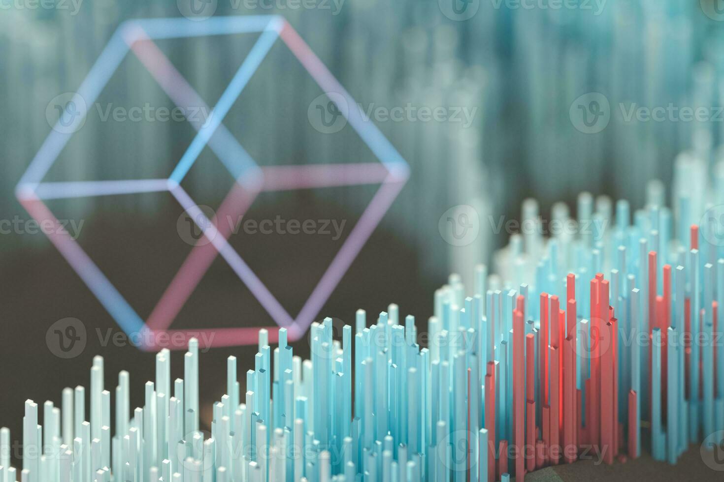 Scatter 3d cube material and glowing cube, 3d rendering. photo