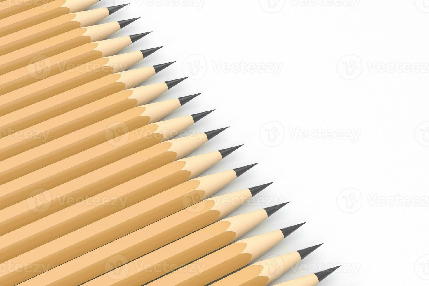 Pencils in a row with white background, 3d rendering. photo