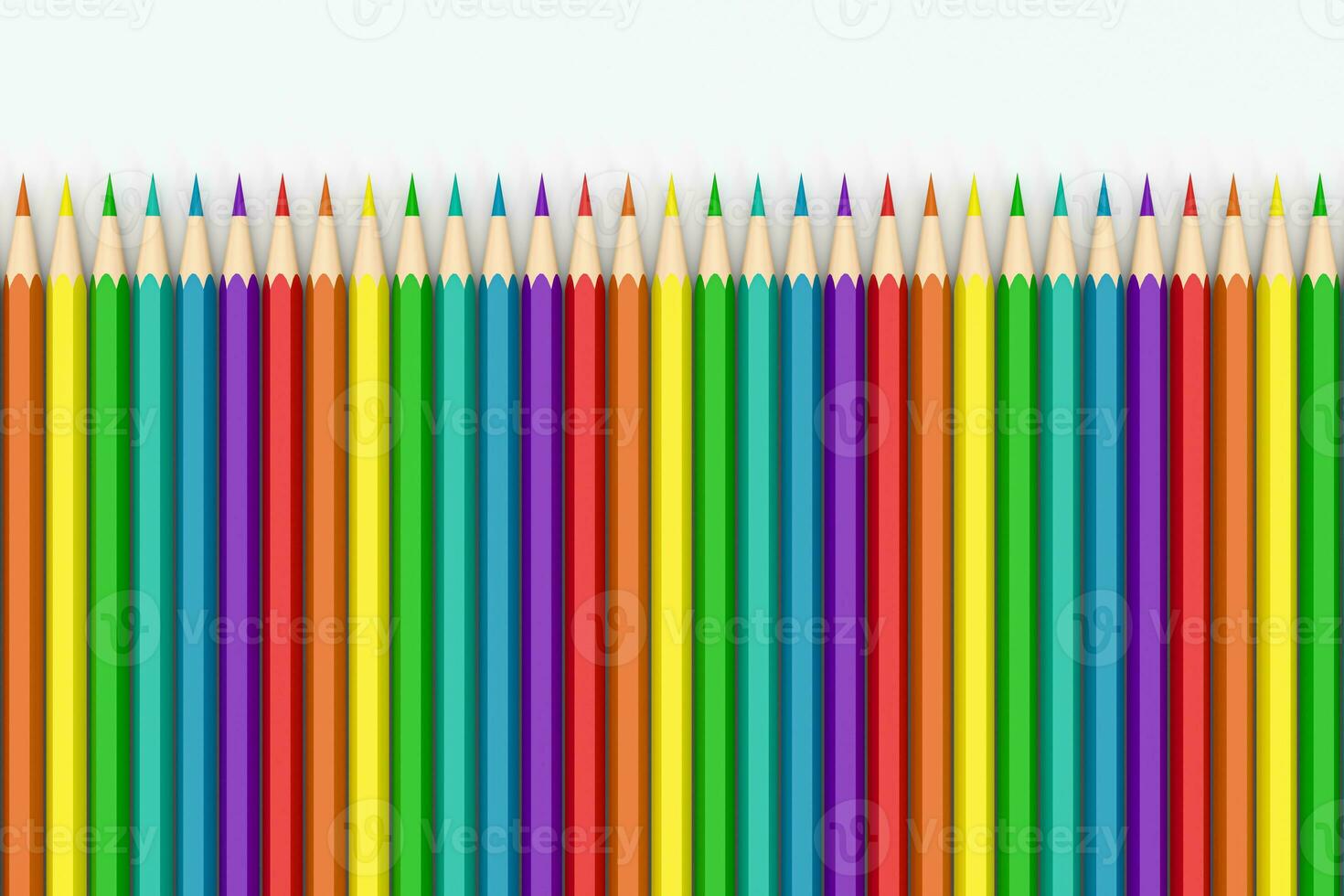 Colorful pencils in a row with white background, 3d rendering. photo