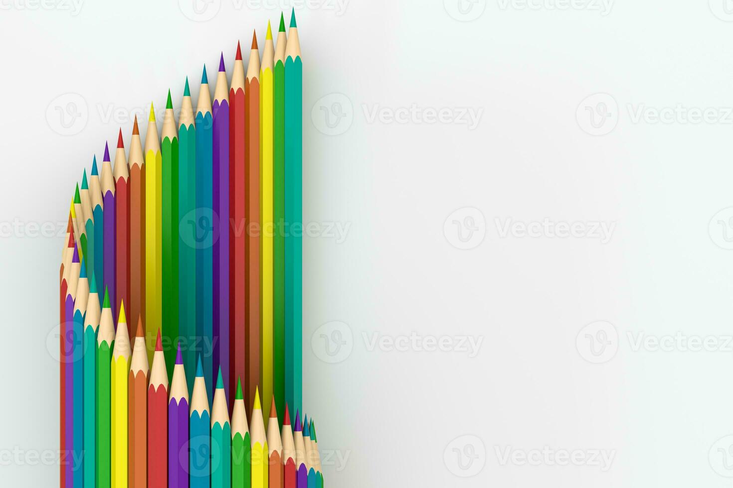 Colorful pencils in a row with white background, 3d rendering. photo