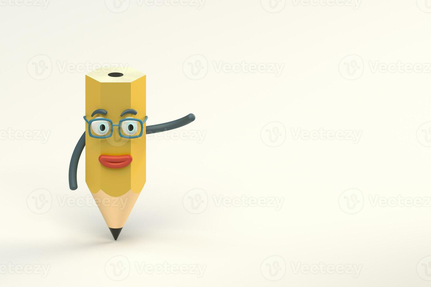 Cartoon pencil character with white background, 3d rendering. photo