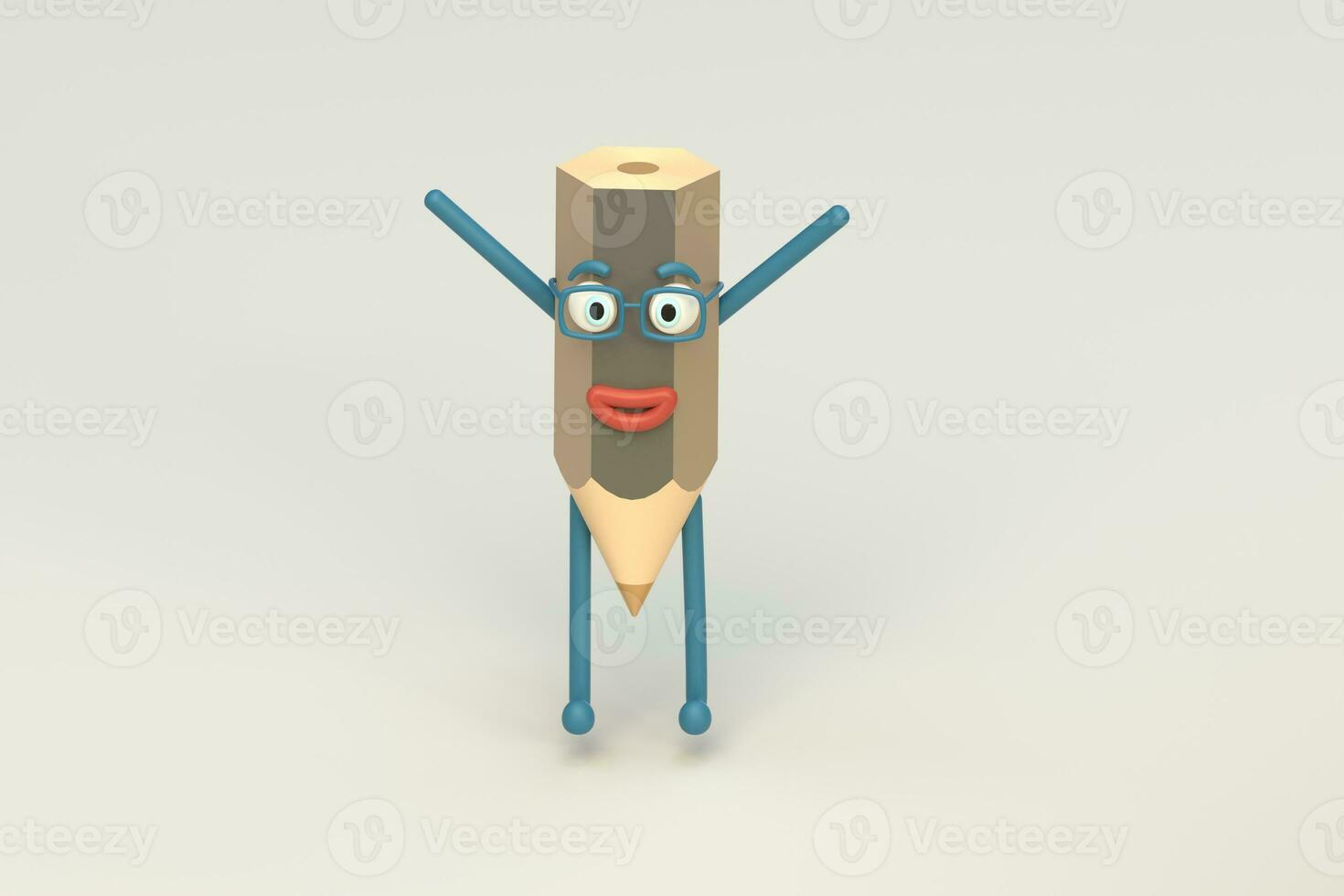 Cartoon pencil character with white background, 3d rendering. photo