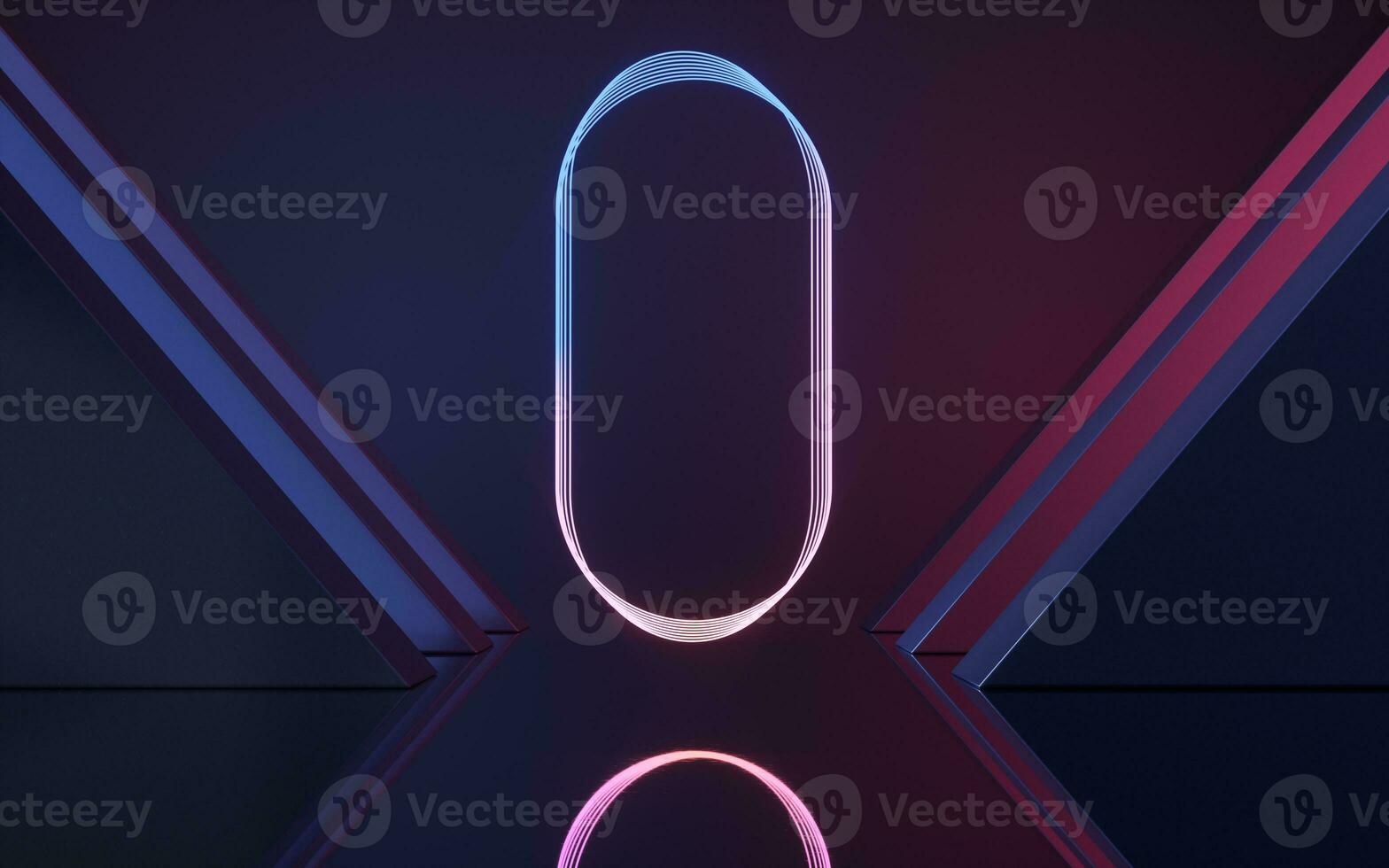 Neon light in the empty room, 3d rendering. photo