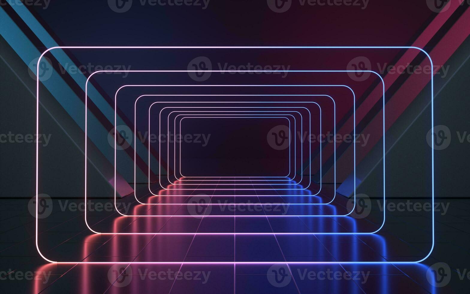 Neon light in the empty room, 3d rendering. photo
