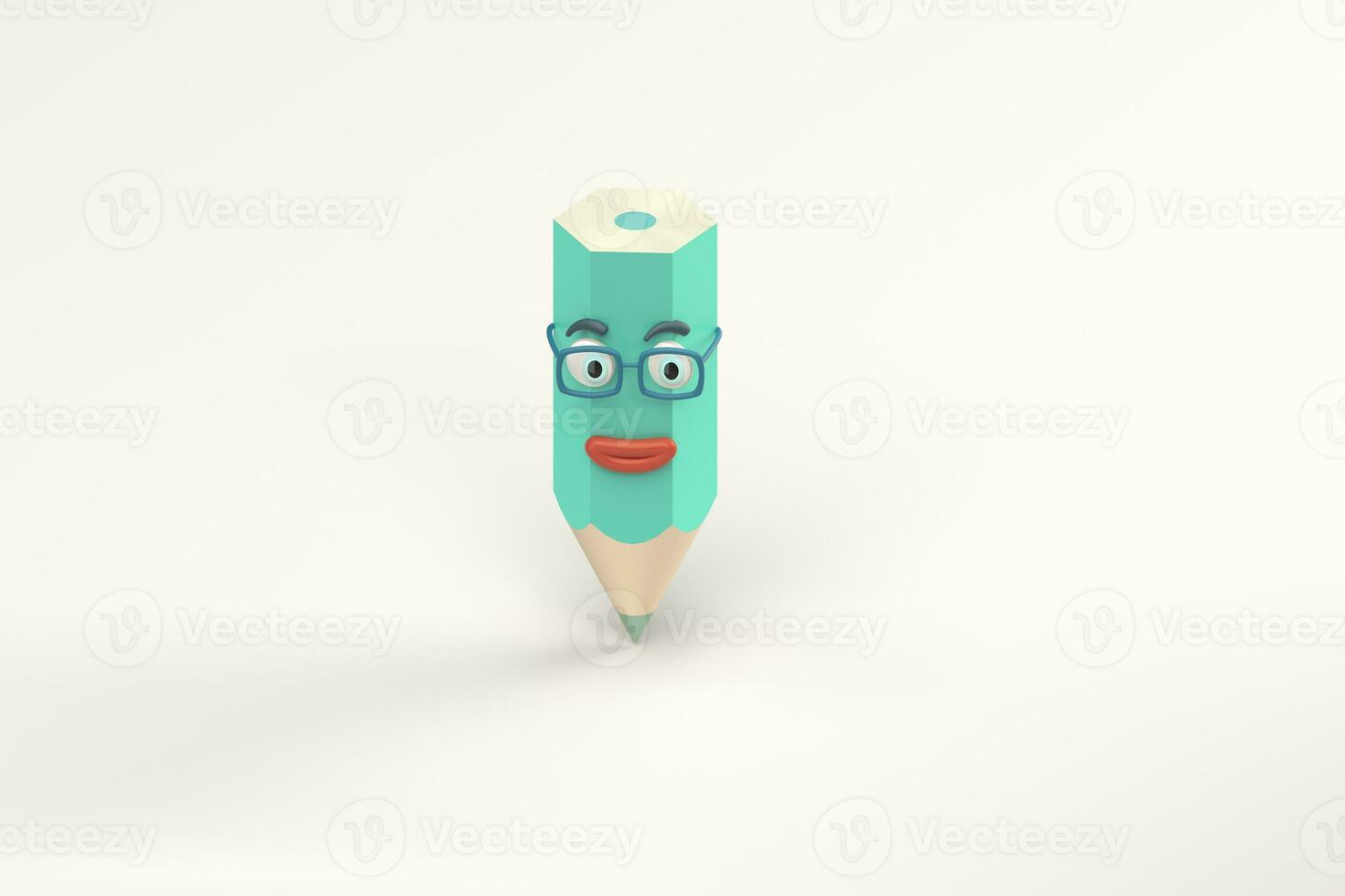 Cartoon pencil character with white background, 3d rendering. photo