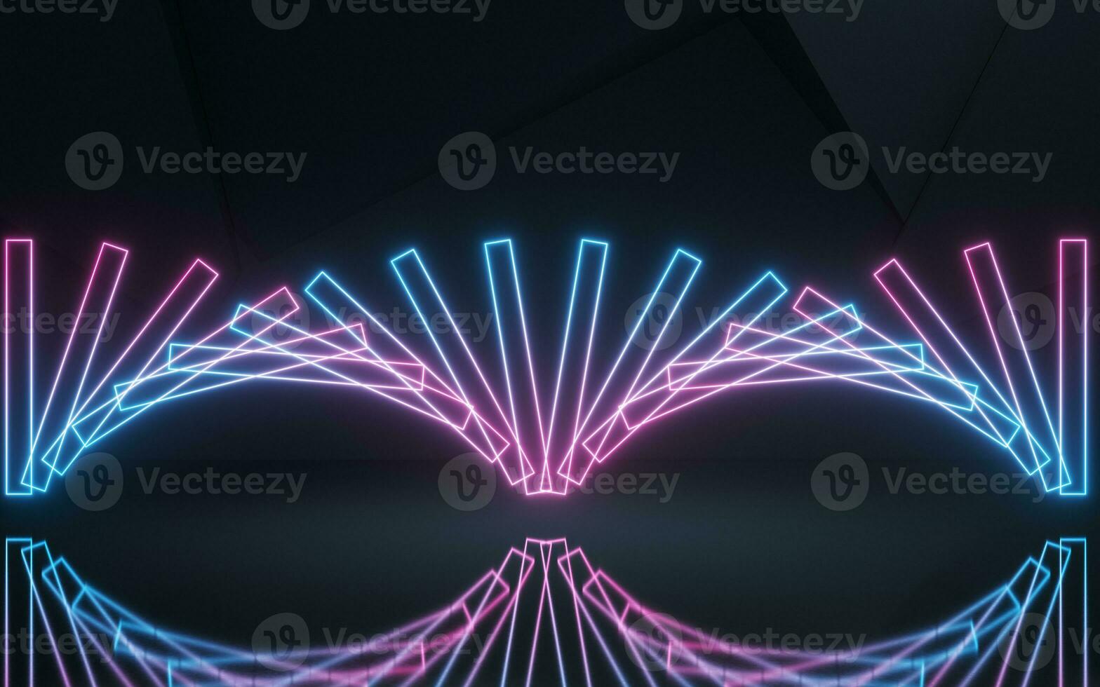 Empty room and neon with dark background, 3d rendering. photo