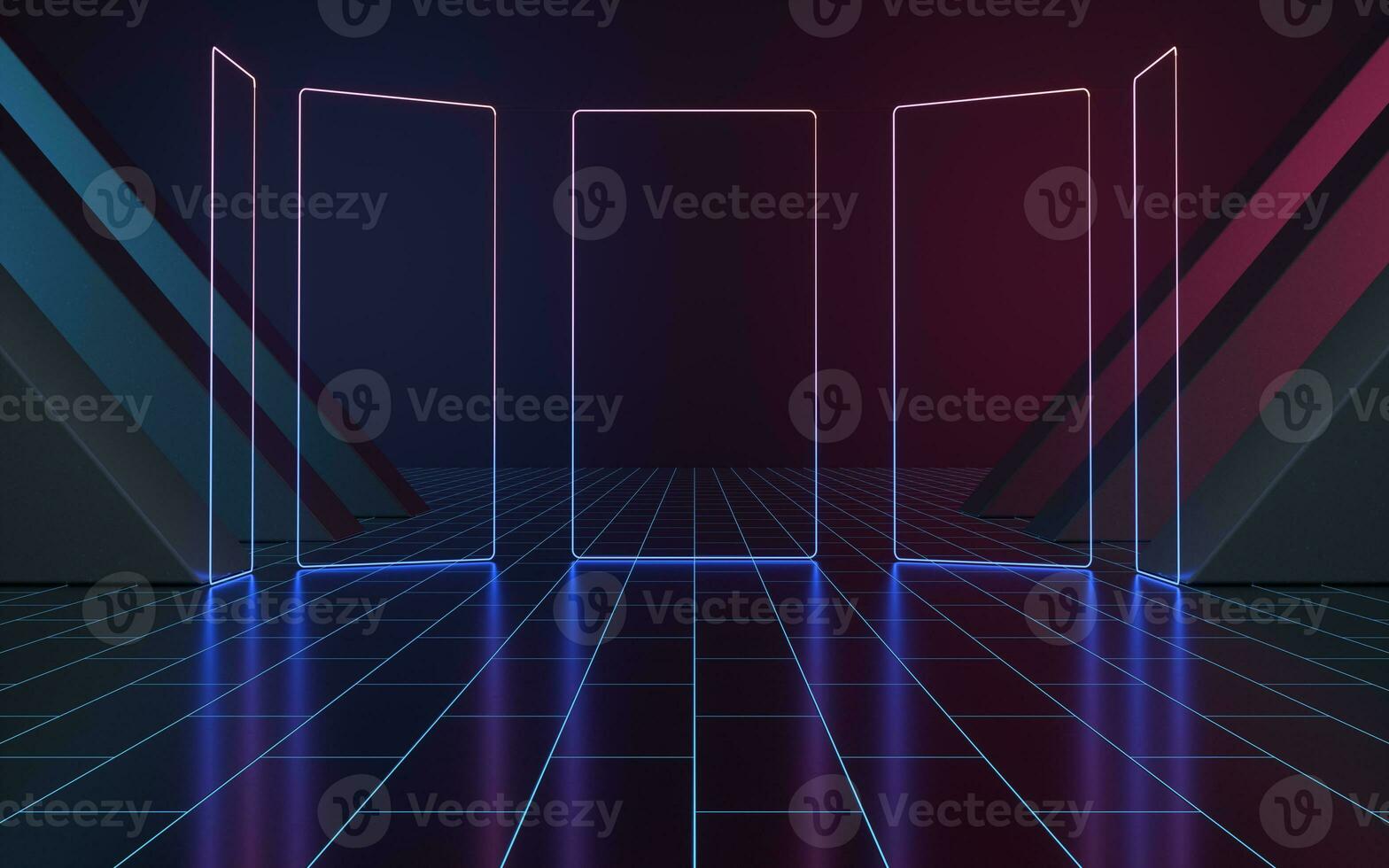 Neon light in the empty room, 3d rendering. photo