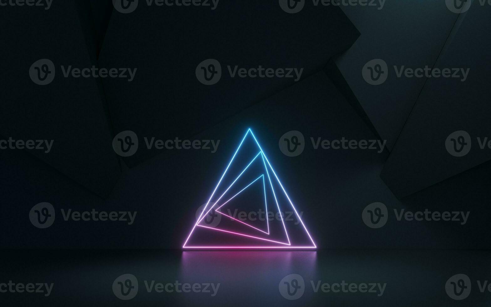 Empty room and neon with dark background, 3d rendering. photo