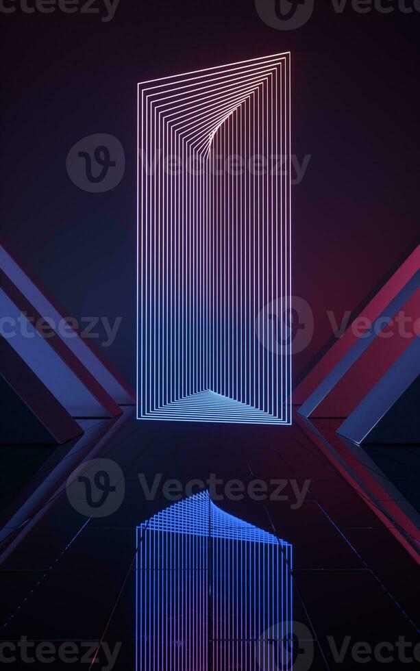 Neon light in the empty room, 3d rendering. photo