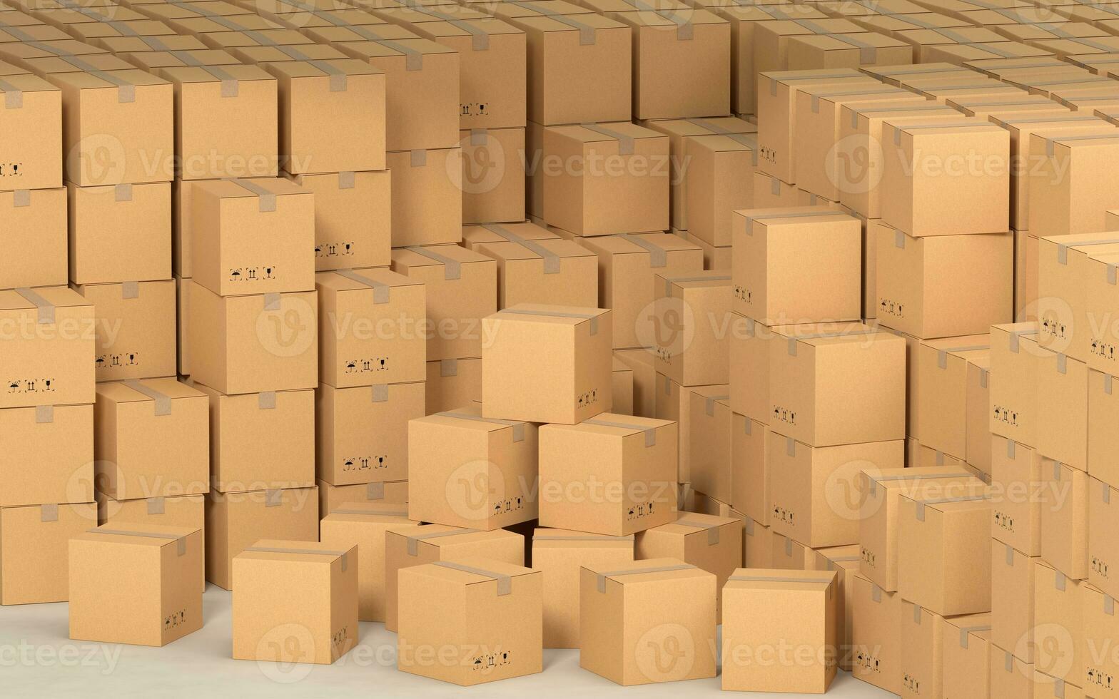 Cartons stacked together, factory warehouse, 3d rendering. photo