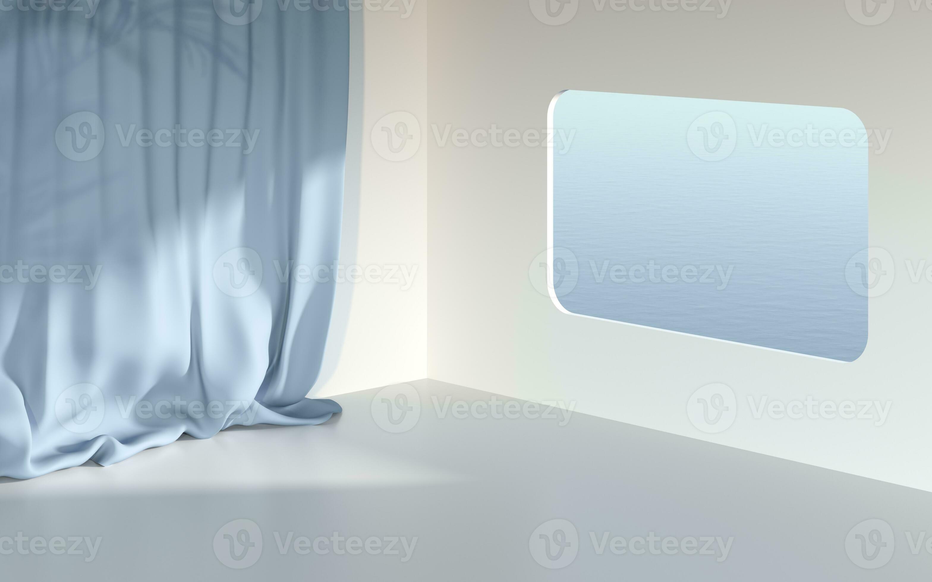 Empty room with sea outside the window, 3d rendering. 27842148 Stock
