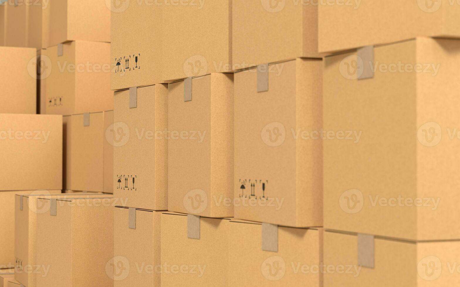 Cartons stacked together, factory warehouse, 3d rendering. photo