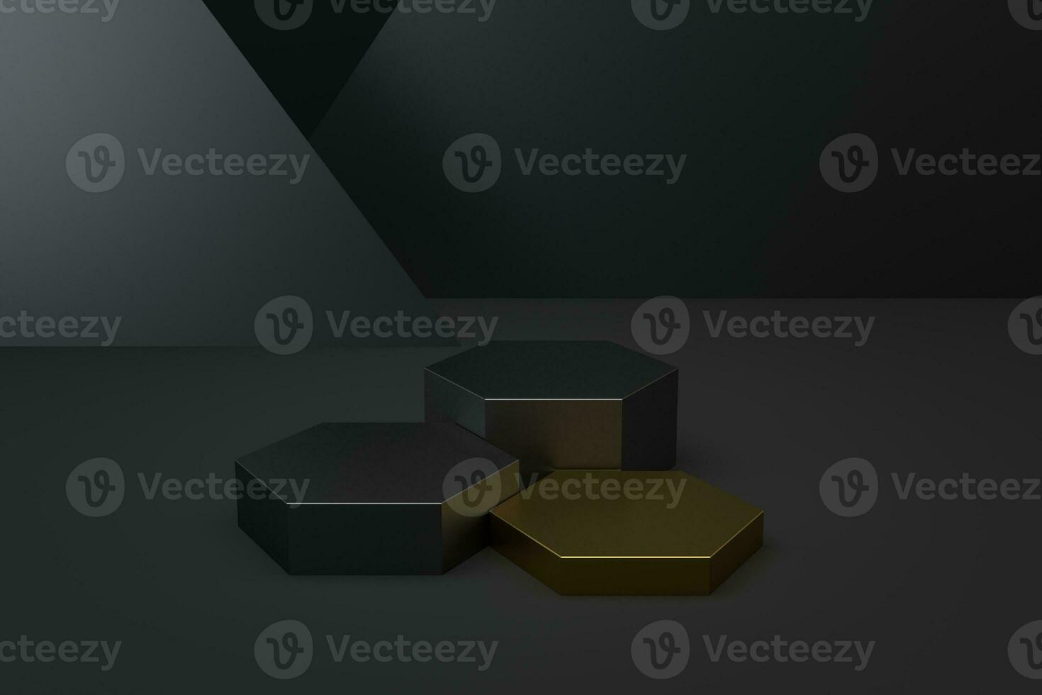Empty hexagon showcase, product presentation background, 3d rendering. photo