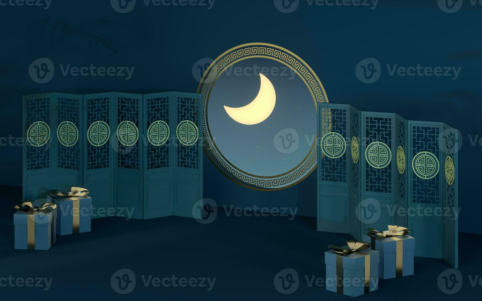 The room with an open window. The moon is outside. 3d rendering. photo