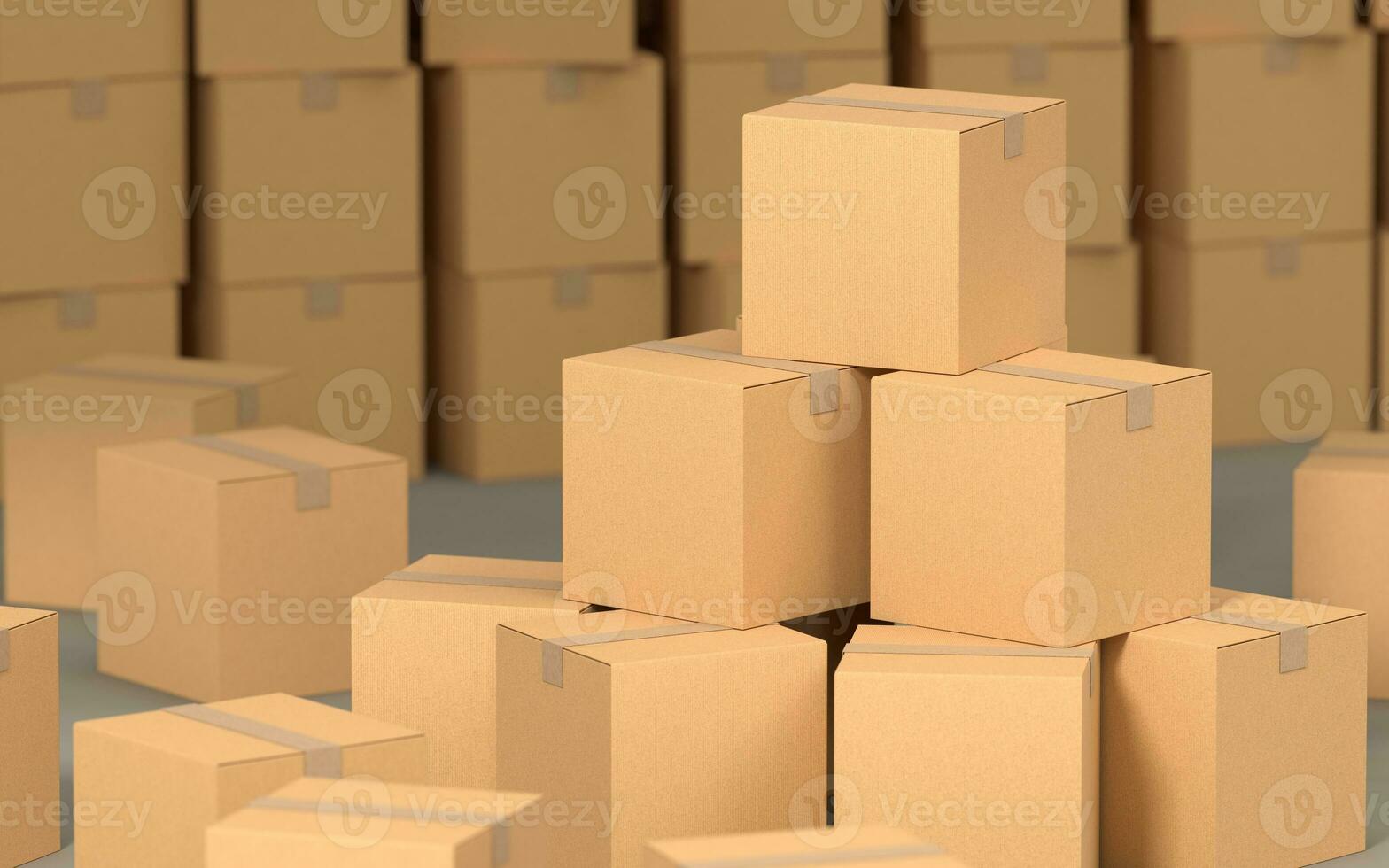 Cartons stacked together, factory warehouse, 3d rendering. photo