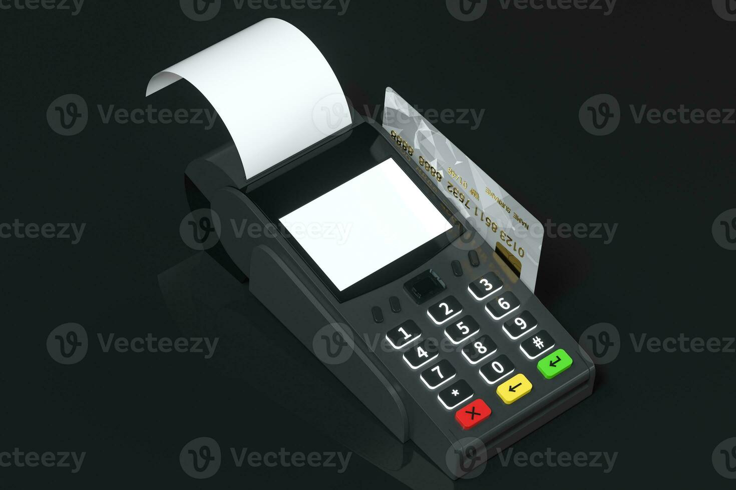 Swiping the POS machine, black background, 3d rendering. photo