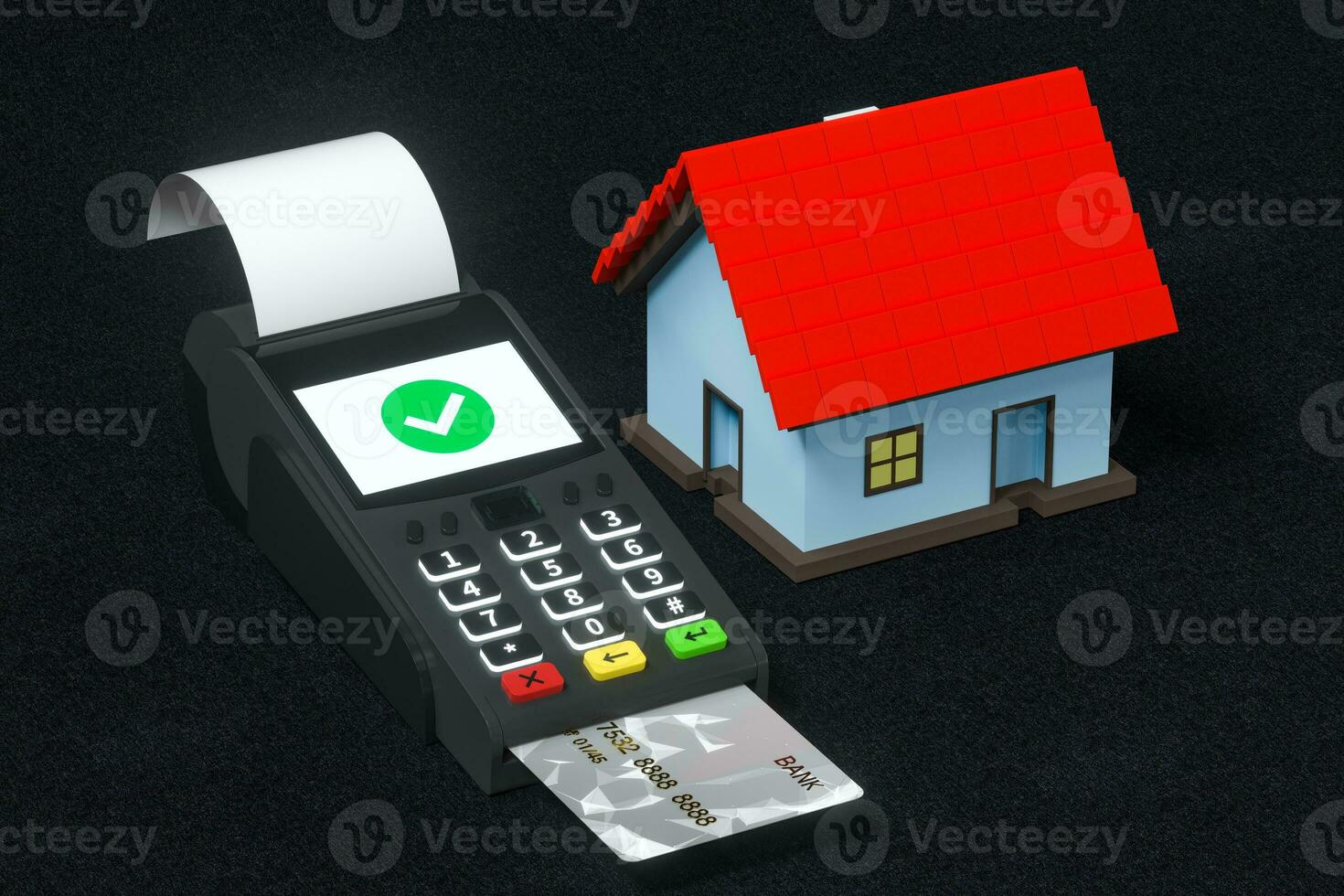 POS and house model, concept of purchase a house, 3d rendering. photo