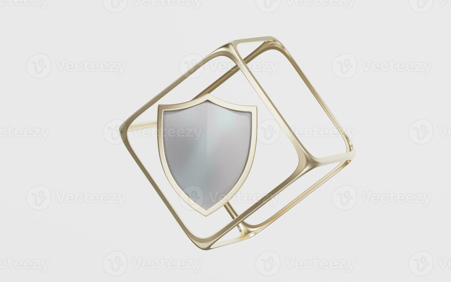 Shield and geometric figure, 3d rendering. photo