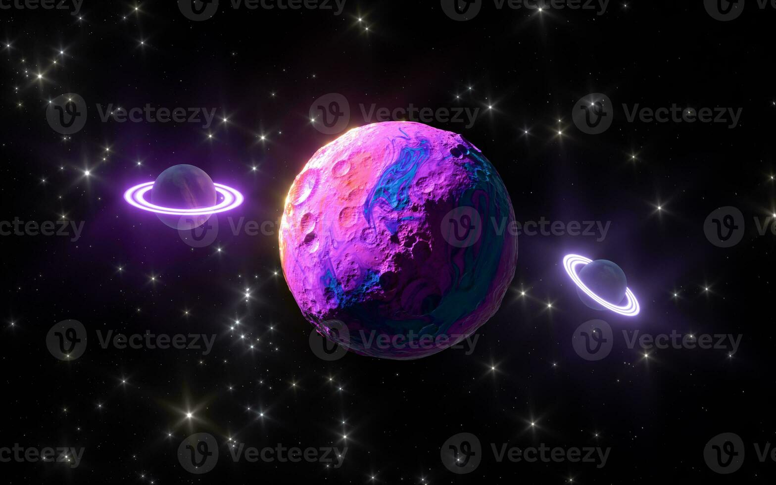 Colorful sphere with starry sky background, 3d rendering. photo