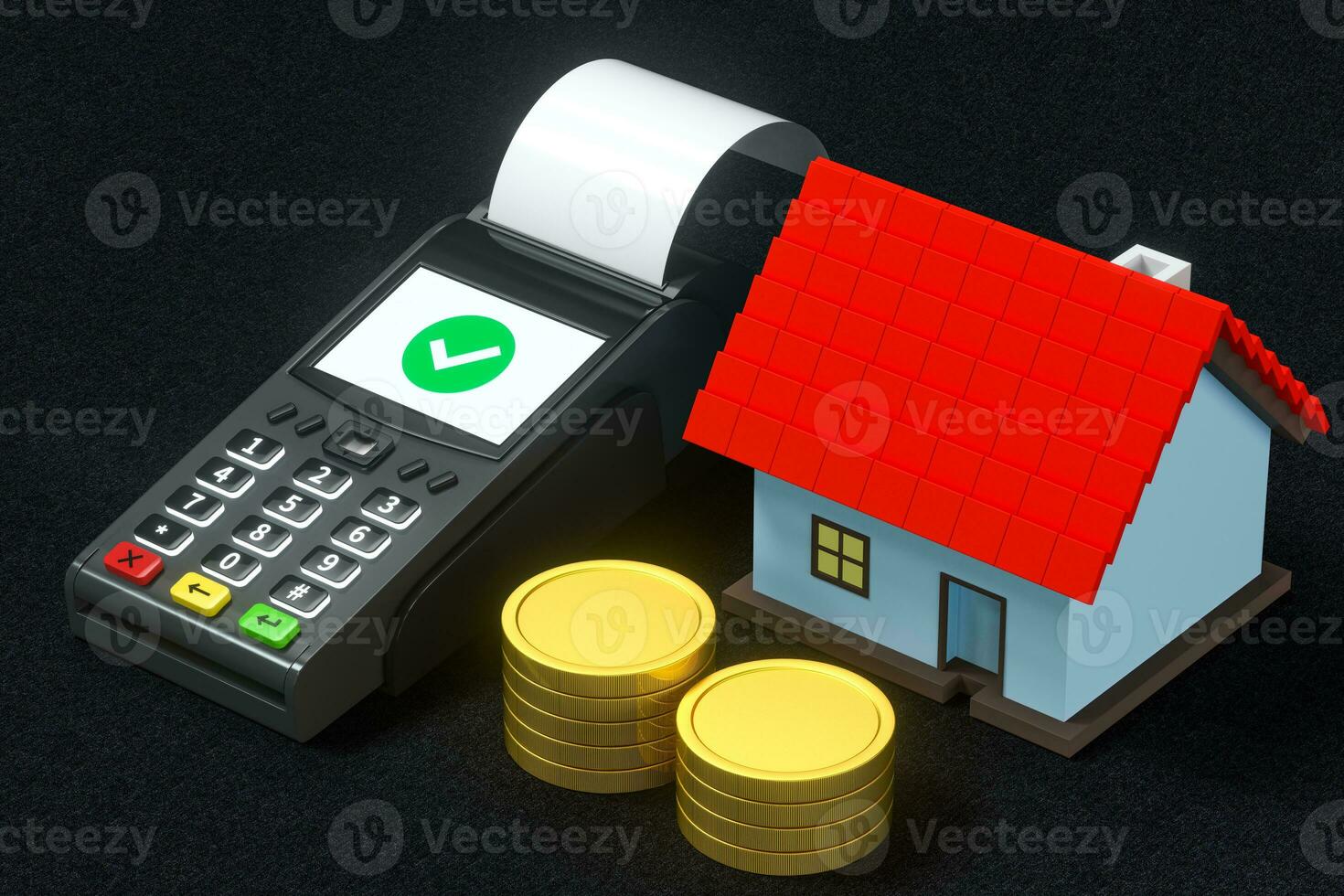 POS and house model, concept of purchase a house, 3d rendering. photo
