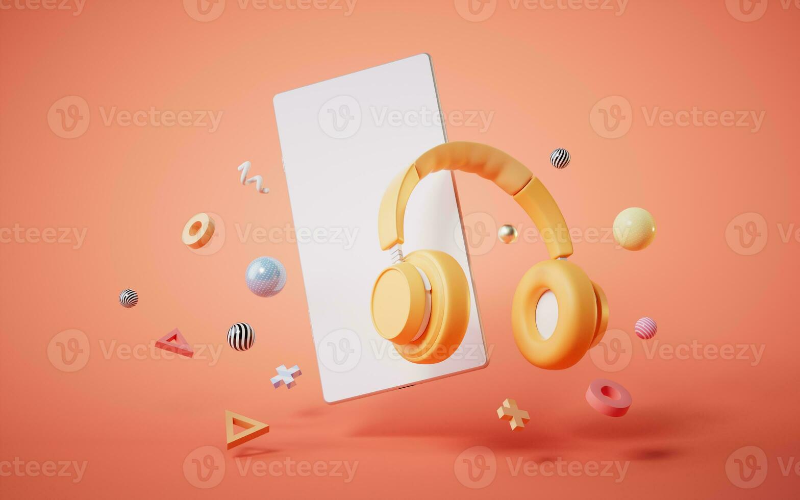 Earphone and mobile phone, 3d rendering. photo