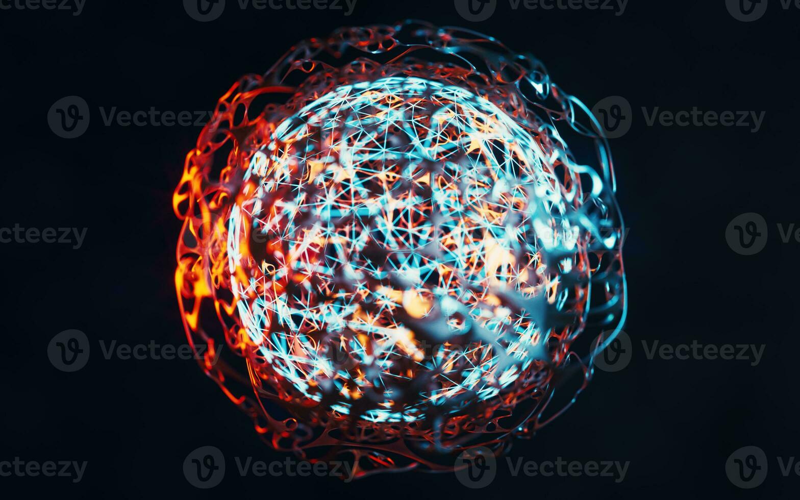 Biochemistry sphere with digital mesh lines, 3d rendering. photo