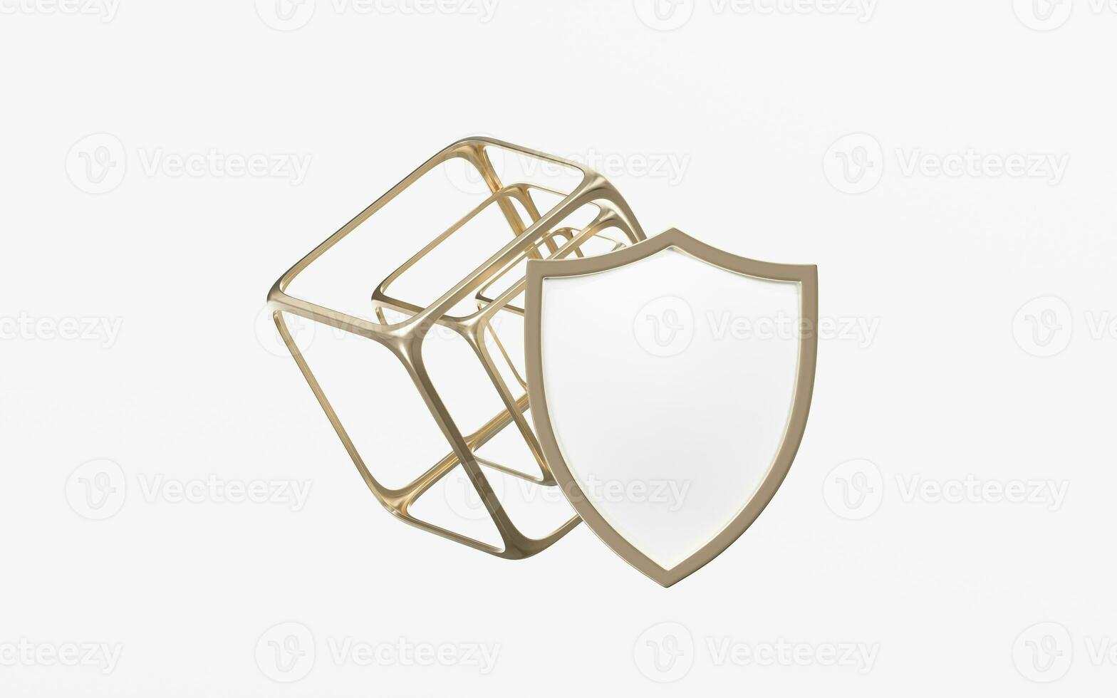 Shield and geometric figure, 3d rendering. photo