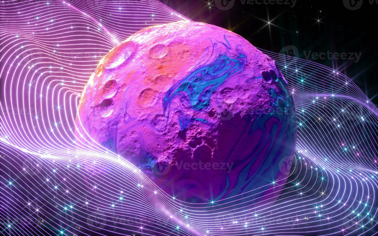 Colorful sphere with starry sky background, 3d rendering. photo