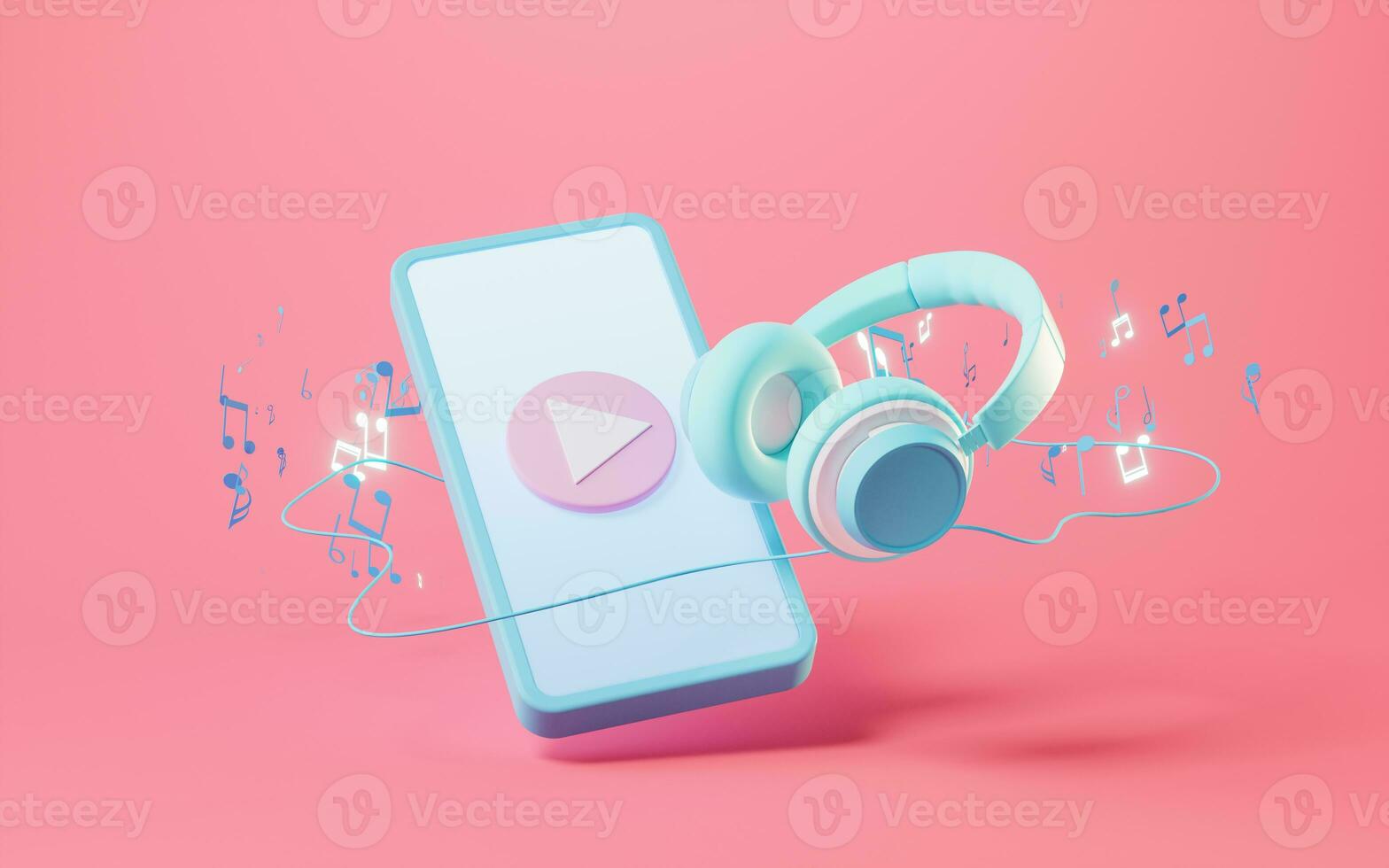 Earphone and mobile phone, 3d rendering. photo