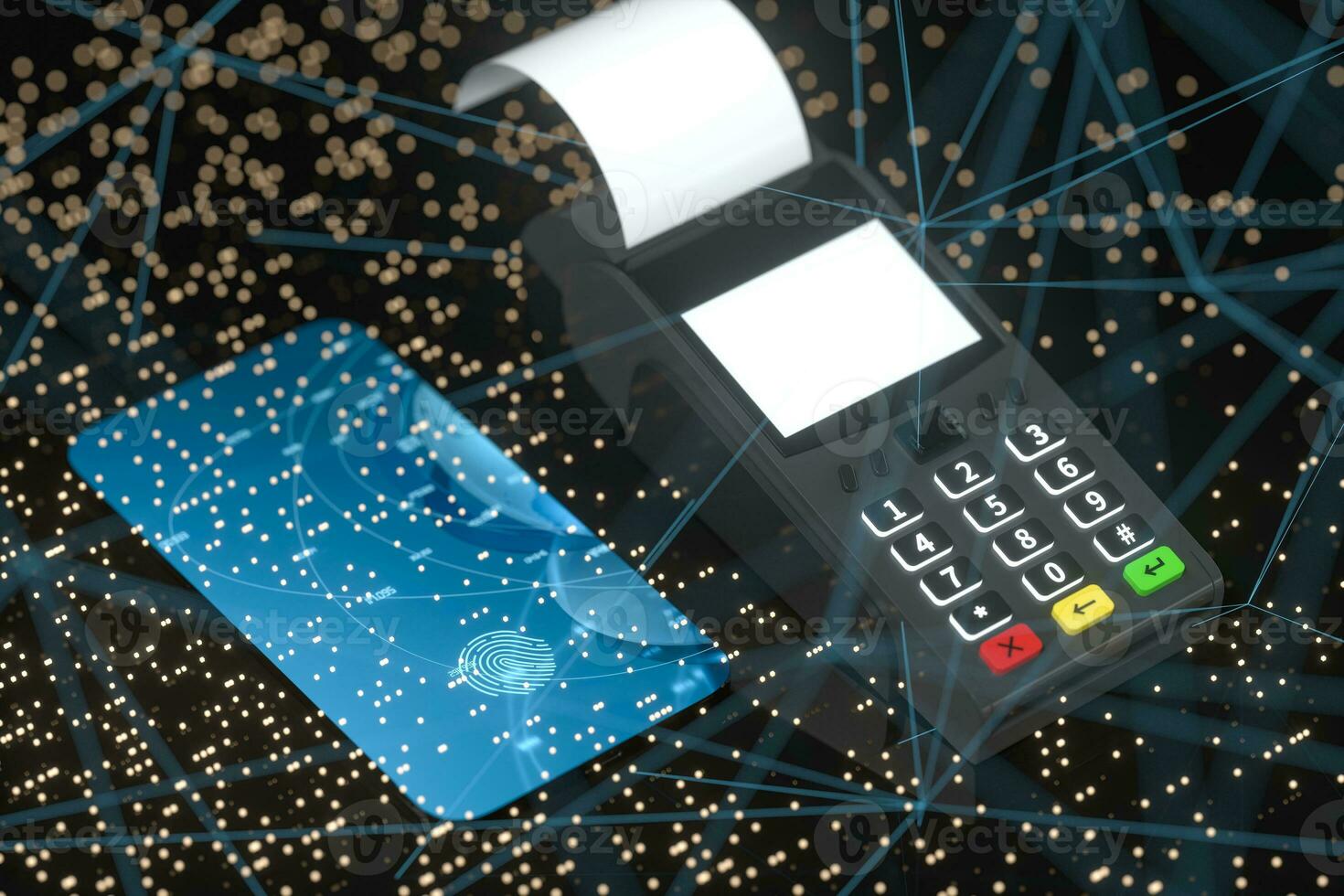 POS machine and mobile phone with fingerprint identification, 3d rendering. photo