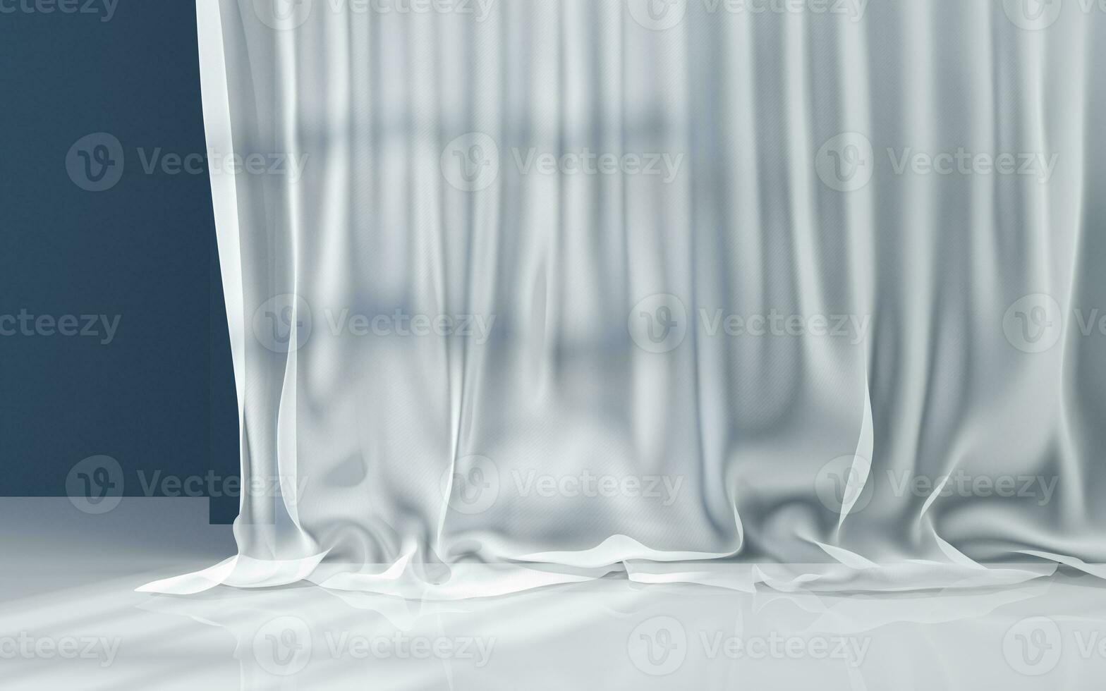 Vertical curtains in a empty room, 3d rendering. photo
