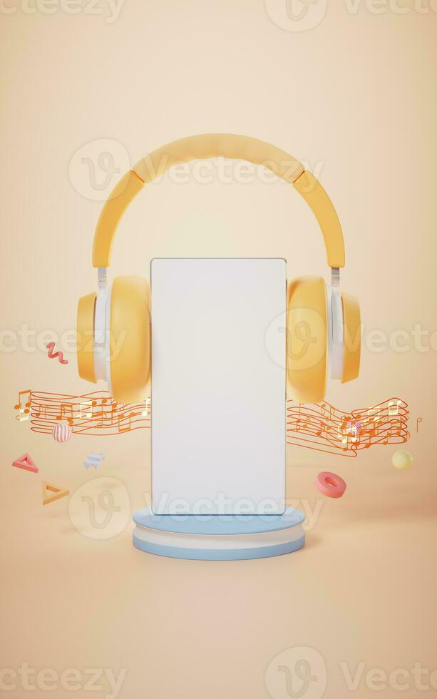 Earphone and mobile phone, 3d rendering. photo