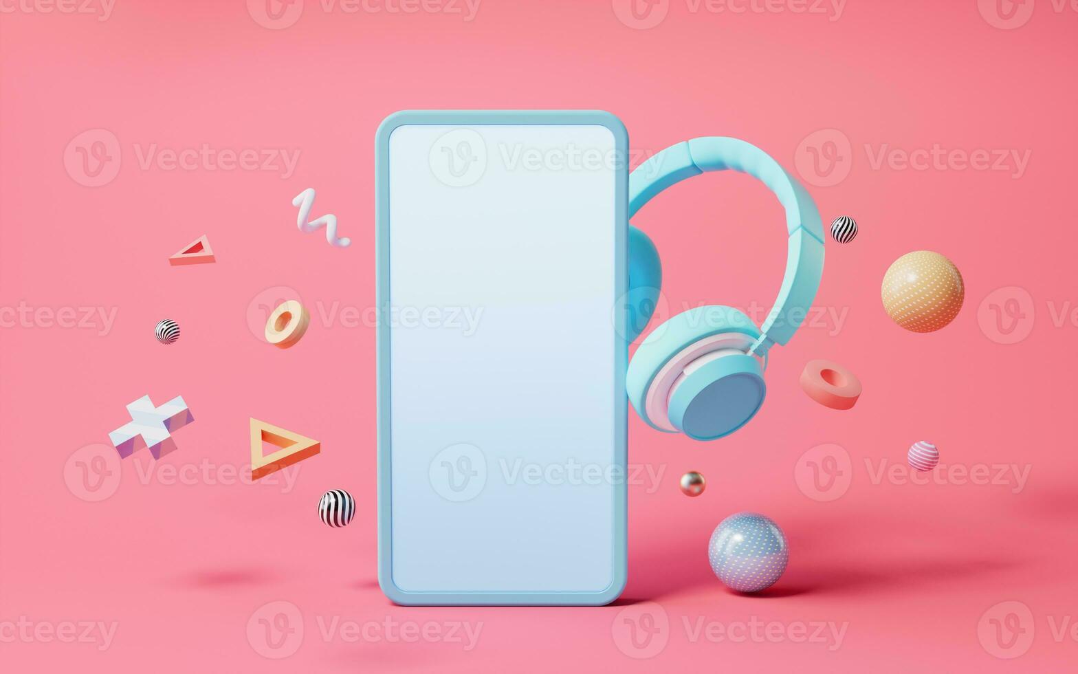 Earphone and mobile phone, 3d rendering. photo