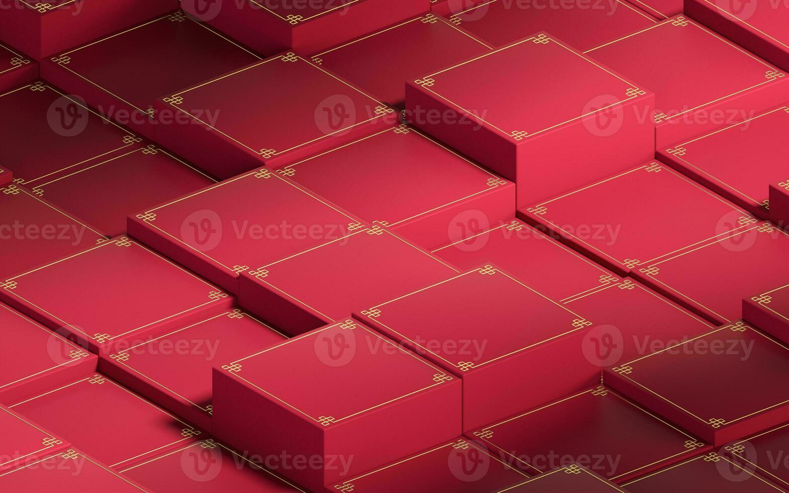 Red cubic platform, Chinese style, 3d rendering. photo