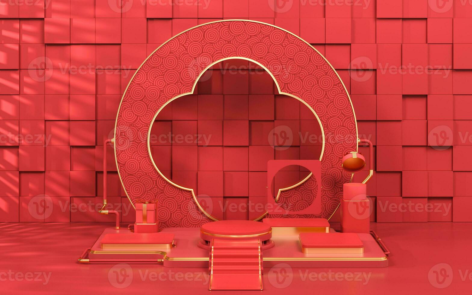 Empty showcase stage, Chinese style, 3d rendering. photo