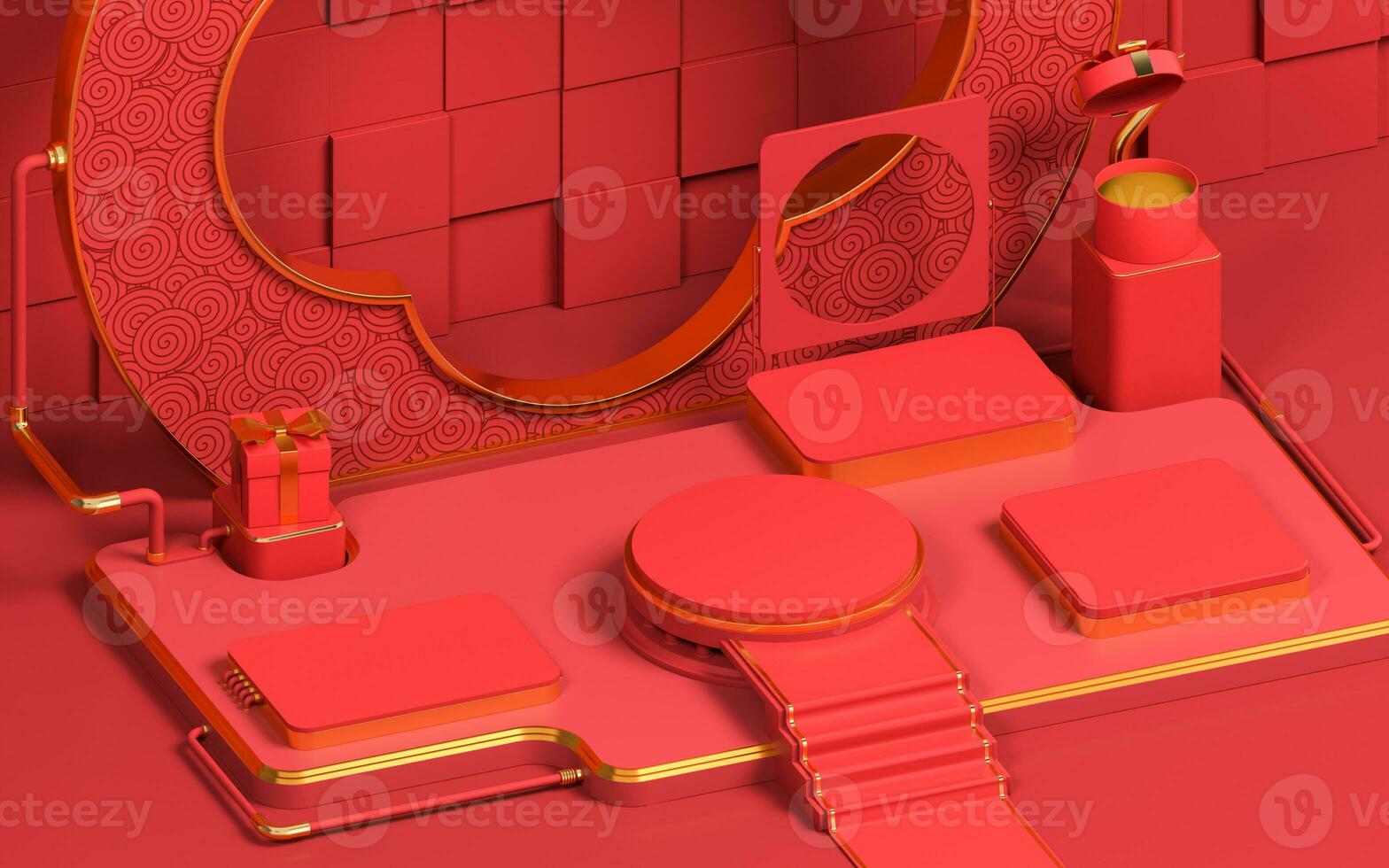 Empty showcase stage, Chinese style, 3d rendering. photo