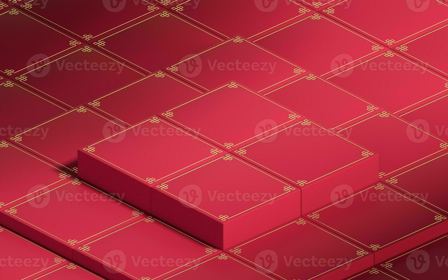 Red cubic platform, Chinese style, 3d rendering. photo