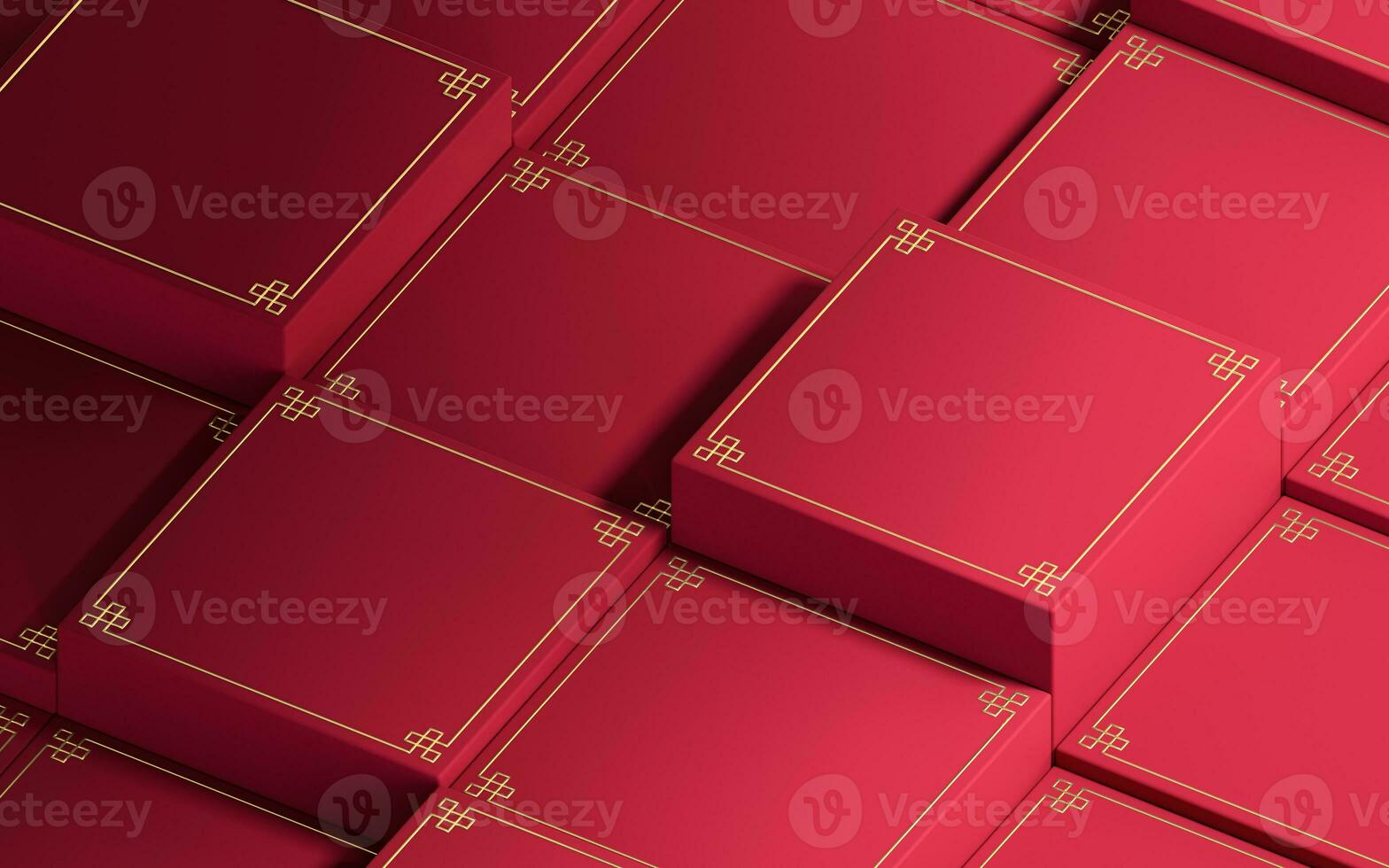 Red cubic platform, Chinese style, 3d rendering. photo