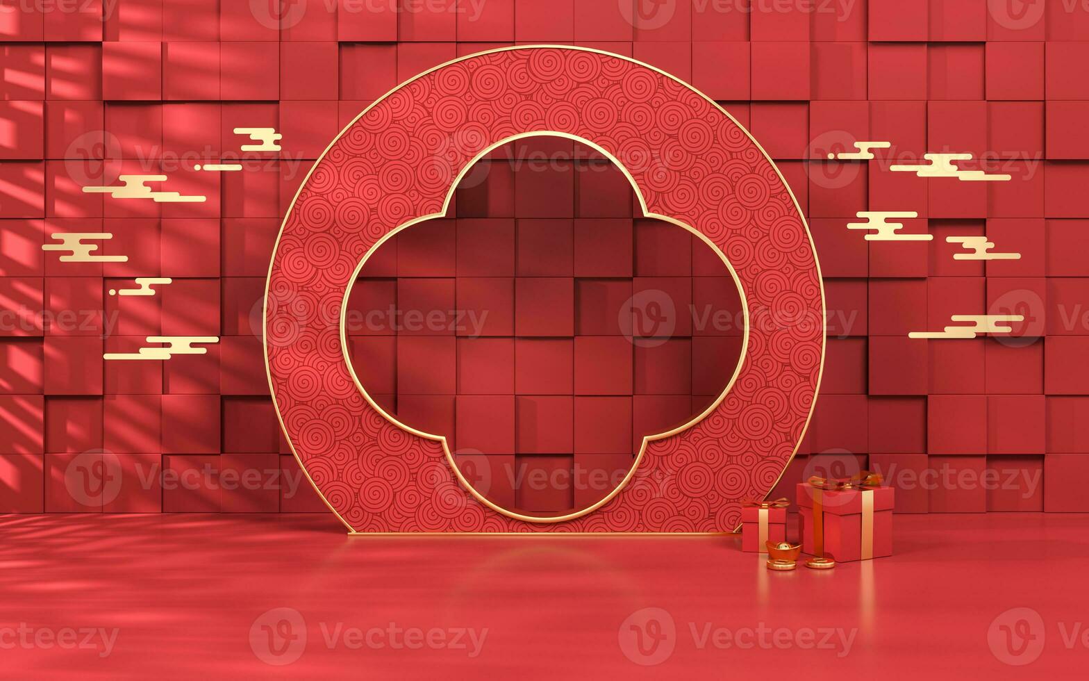 Empty showcase stage, Chinese style, 3d rendering. photo