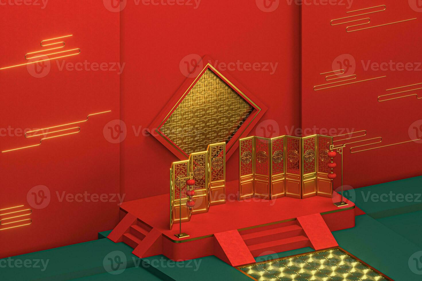 Chinese decorative background, prosperity elements, 3d rendering. photo