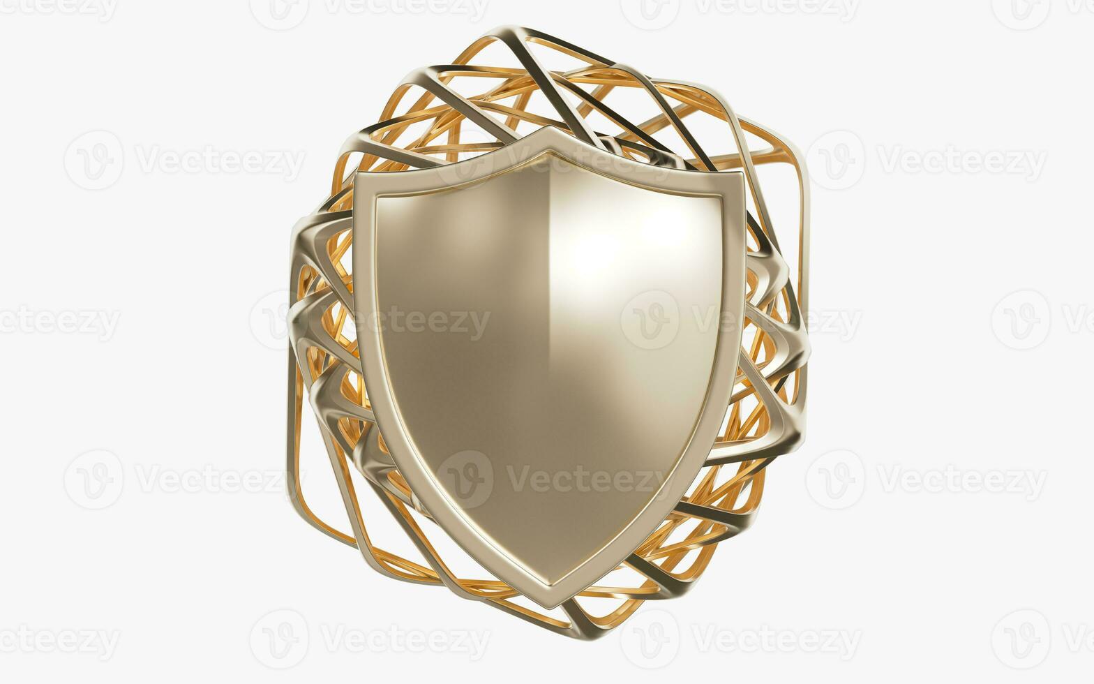 Shield and geometric figure, 3d rendering. photo