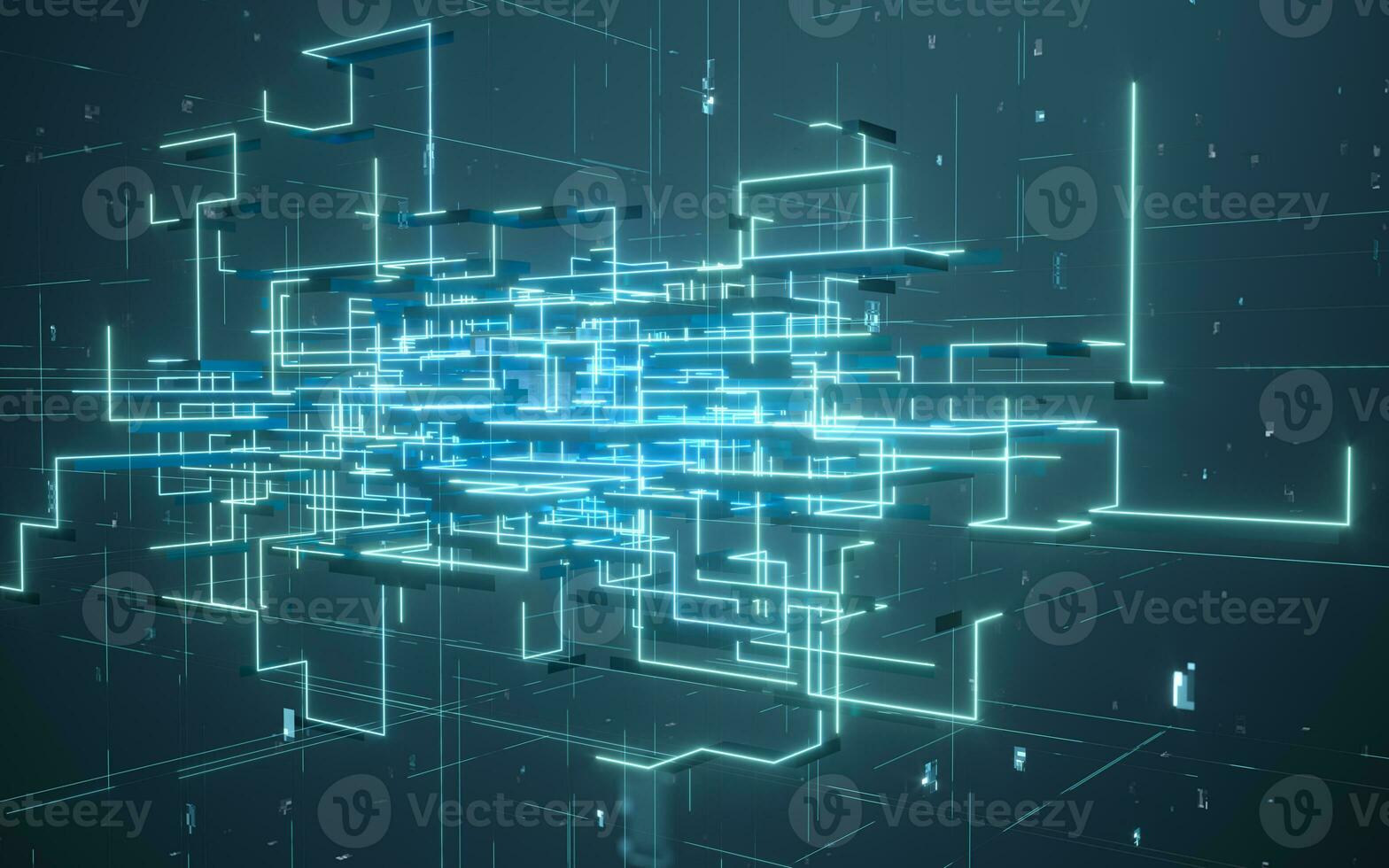 Glowing electronics lines with circuit structure, 3d rendering. photo